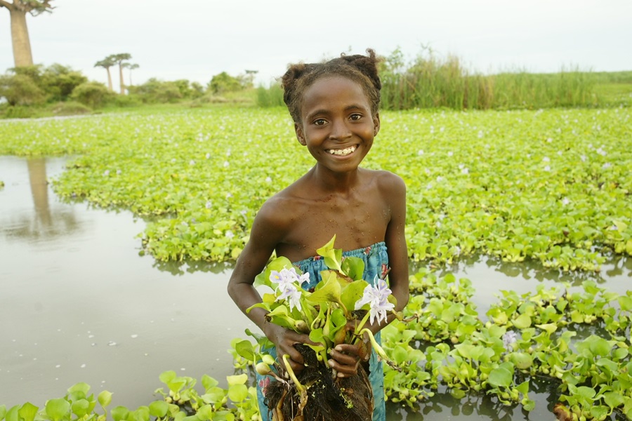 Girl holding flowers in Madagascar Girl holding flowers in Madagascar
