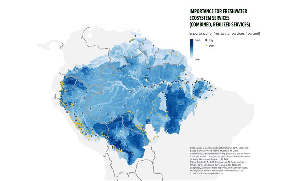 A map showing key freshwater ecosystems in Amazonia