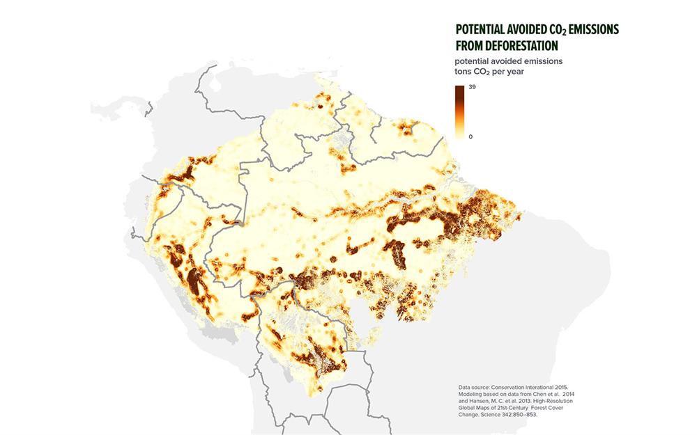 A map showing areas of Amazonia that are particularly vulnerable to deforestation